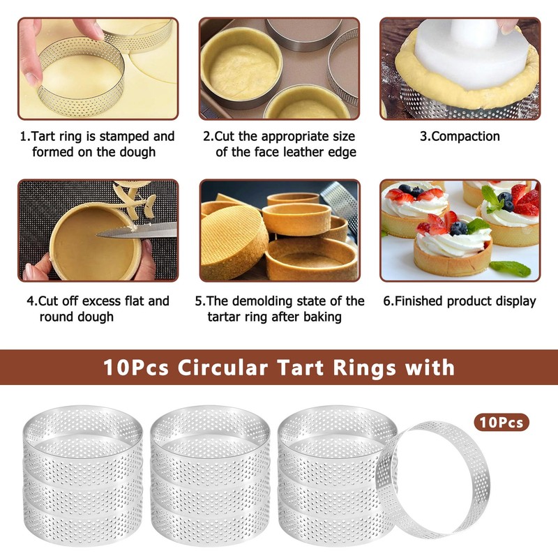 10Pcs Circular Tart Rings with Holes Stainless Steel Fruit Pie Quiches Cake2129 gallery