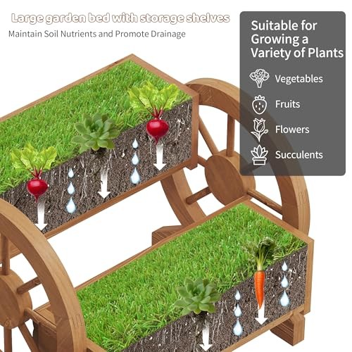 Wooden Wagon Planters for Outdoor Plants, Flower Cart, Wood Planter Boxes Brown gallery