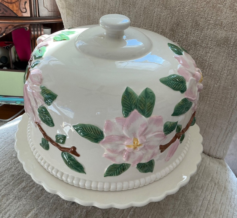 VALERIE CUMBERLAND DESIGN FLORAL CAKE DOME & STAND CERAMIC gallery
