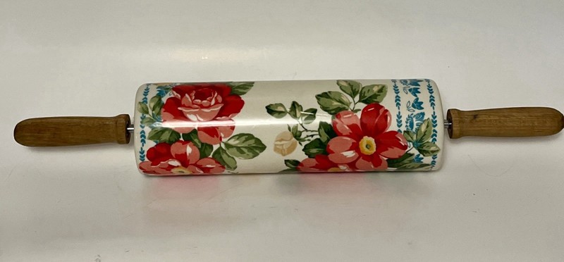 PIONEER WOMAN Vintage Floral Ceramic Rolling Pin w/ Wood Handles gallery
