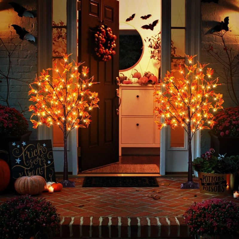 Remon 2 Pack 4Ft 60Led Lighted Maple Tree - Thanksgiving Decor Artificial Tree gallery