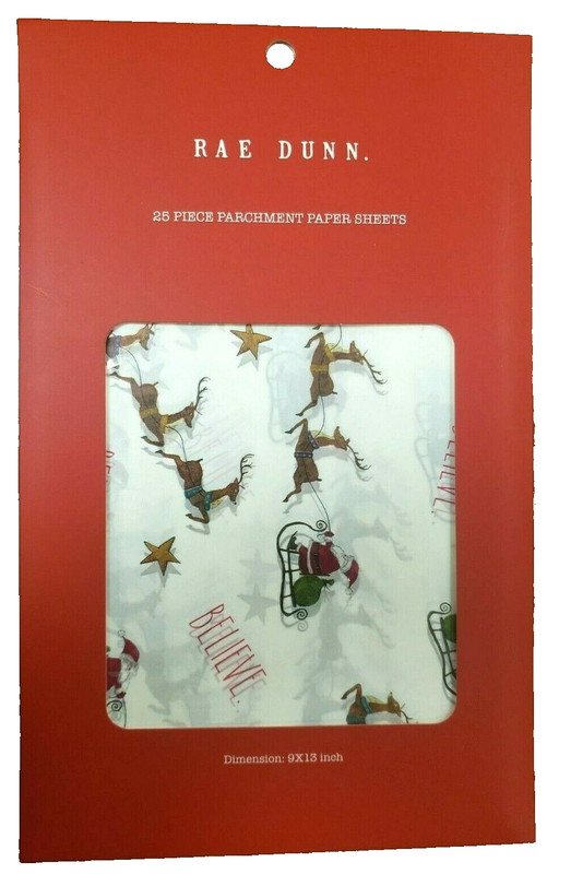 Rae Dunn Christmas Parchment Paper 25 Sheets 9″x13″ Pre-Cut Sleigh Reindeer NWT