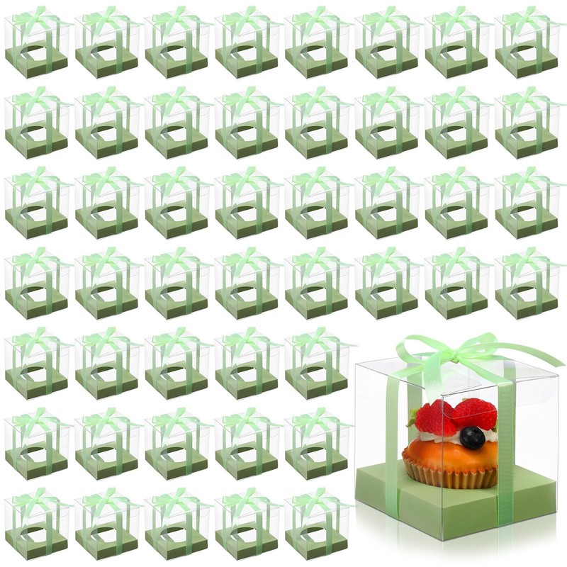 50 Pcs Clear Cupcake Boxes Individual 3.5 Inch Plastic Single Cupcake Contain…