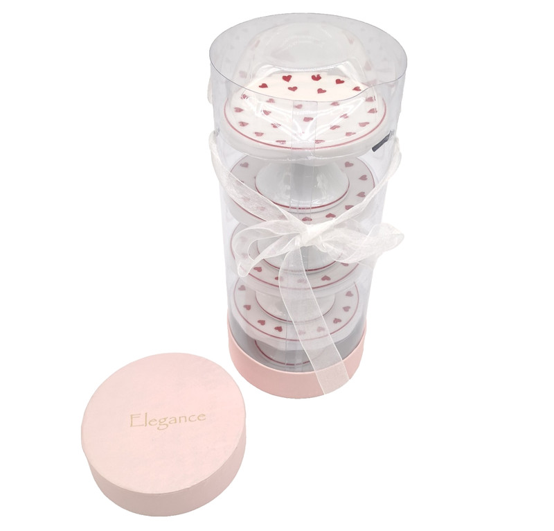 Elegance 4 Piece Porcelain Cupcake Pedestals Mini Cake Stands Hearts Romantic