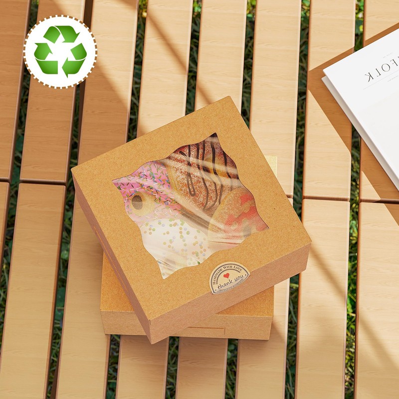 50Pcs 6x6x3 Inch Cookie Boxes with Window for Gift Giving, Brown Bakery Boxes... gallery