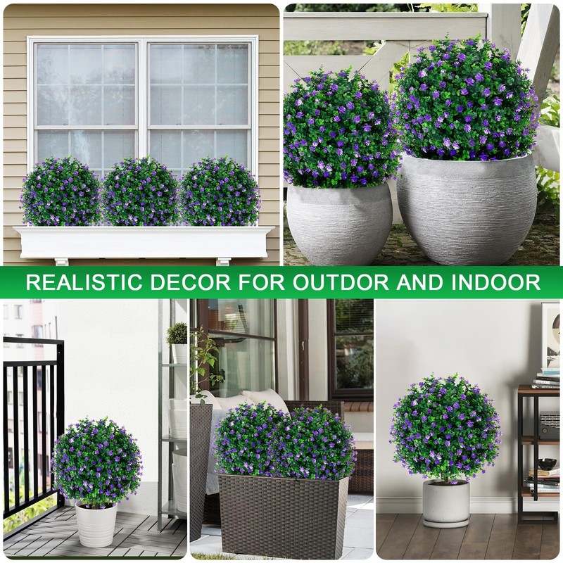 Evernature Artificial Purple Flower Boxwood Topiary Ball Trees2 Set Of 16 Uv gallery
