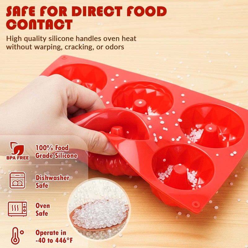 HKMTT Small Silicone Buntz Pan, Mini Fluted Tube Rum Cake Baking Molds, 6 Cav... gallery