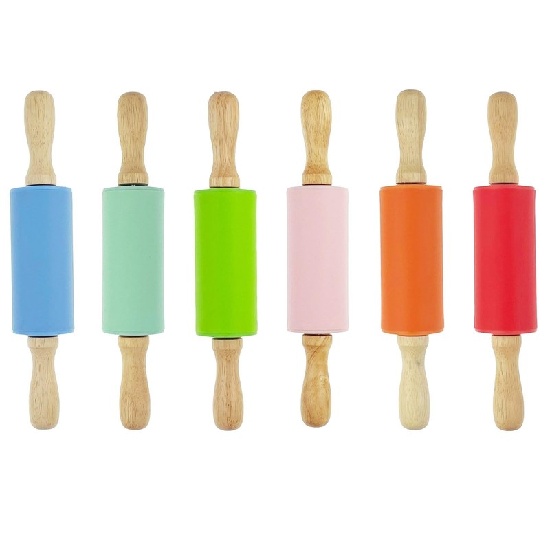 6 PCS 9 Inch Mini Small Rolling Pin Kids Wood Handle Home Kitchen Baking Tool