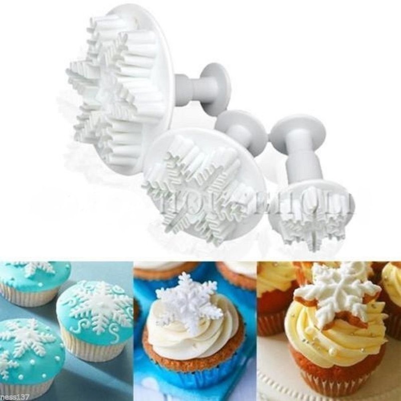3pcs Snowflake-shaped cookie cutters and fondant embossing tools