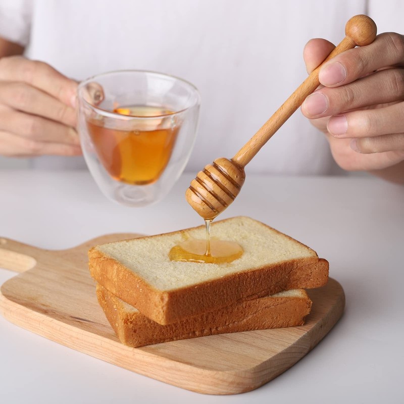 4 PCS 6 Inch Honey Dipper Sticks 4 PCS 7.87 Inch Coffee Stirring Spoons Wood gallery