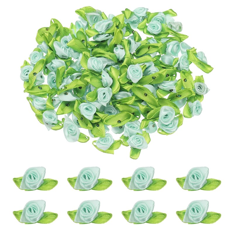 100 Pcs Mini Ribbon Roses Flowers Bows for Crafts, 15mm/0.6″ Dia, Light Green