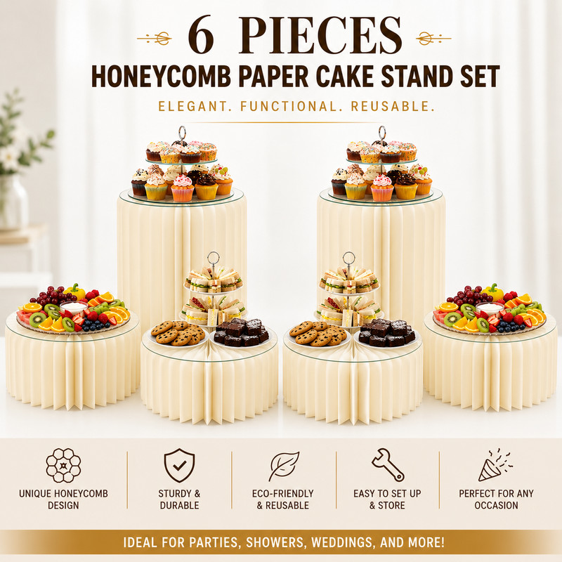 Buffet Risers for Party, Shape&Use 3PCS Round Cream White Cake Stands, Foldable