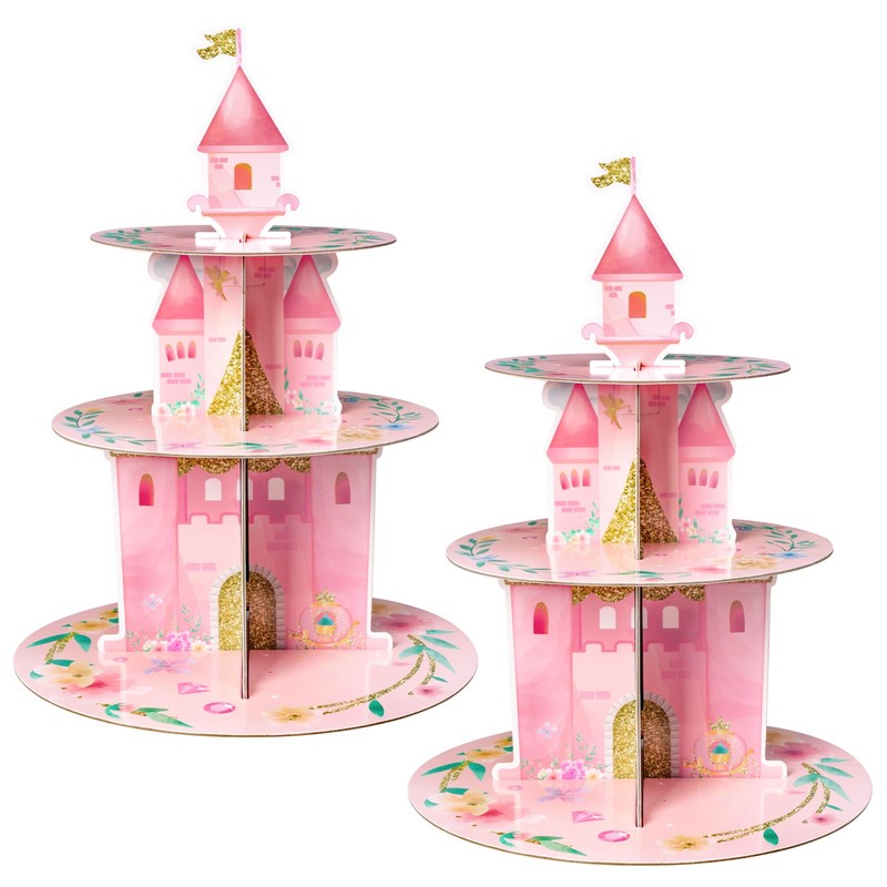 2 Pack Watercolor Princess Cupcake Stand 3 Tiers Princess Birthday Party Card…