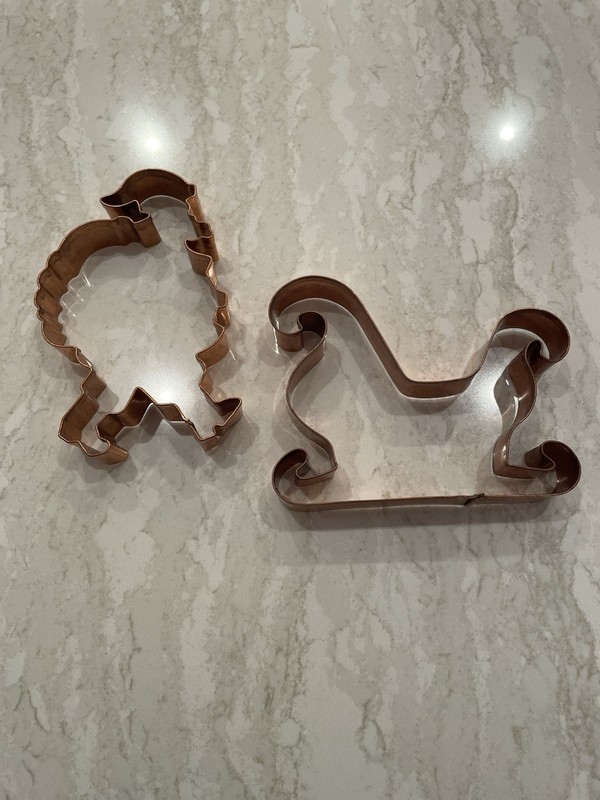 2 Solid Copper Christmas Cookie Cutters LRG Santa and Sleigh Old River Road New