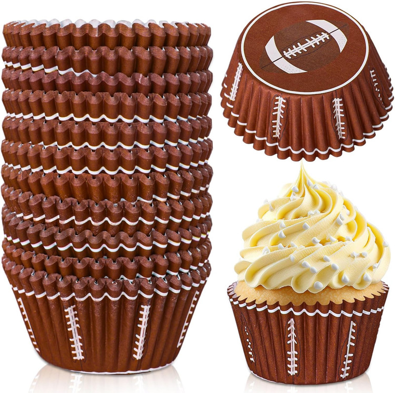 Whaline 300Pcs Rugby Football Cupcake Liners Rugby Pattern Cupcake Wrappers Baki