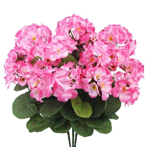 3 Pcs Artificial Geraniums Flowers Silk Geraniums for Outdoors UV Pink