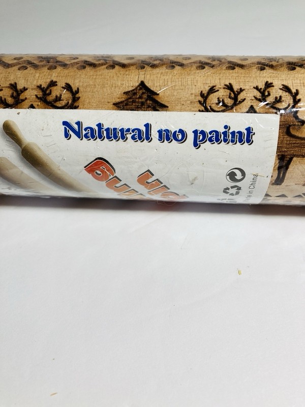 17” Embossed Wooden Rolling Pin, Engraved Snow Flakes Reindeer Xmas Tree NEW NIP gallery