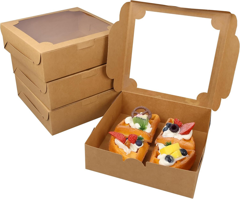 20pcs 8x8x2.5 Inches Brown Pie Box Bakery Boxes with Window Cookie boxes Treat B