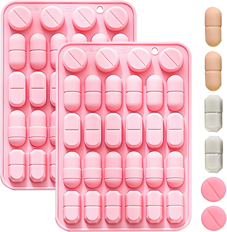Silicone Pill Mold Trays for Making Pills, Set of 2, 28-Cavity Capsule Shaped…