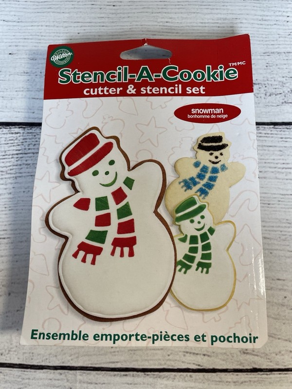 Vintage Wilton Snowman Cookie Cutter & Stencil Set Winter Christmas