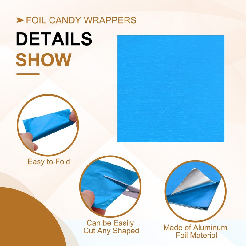 Foil Candy Wrappers 3x3 Inch, 100 Pcs Blue Glossy Paper for DIY Chocolate gallery