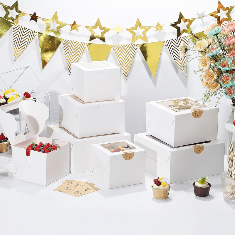 Small Cake Boxes 8 Inch with Window, 4 Set Bakery Boxes with Cake Boards & Stick gallery