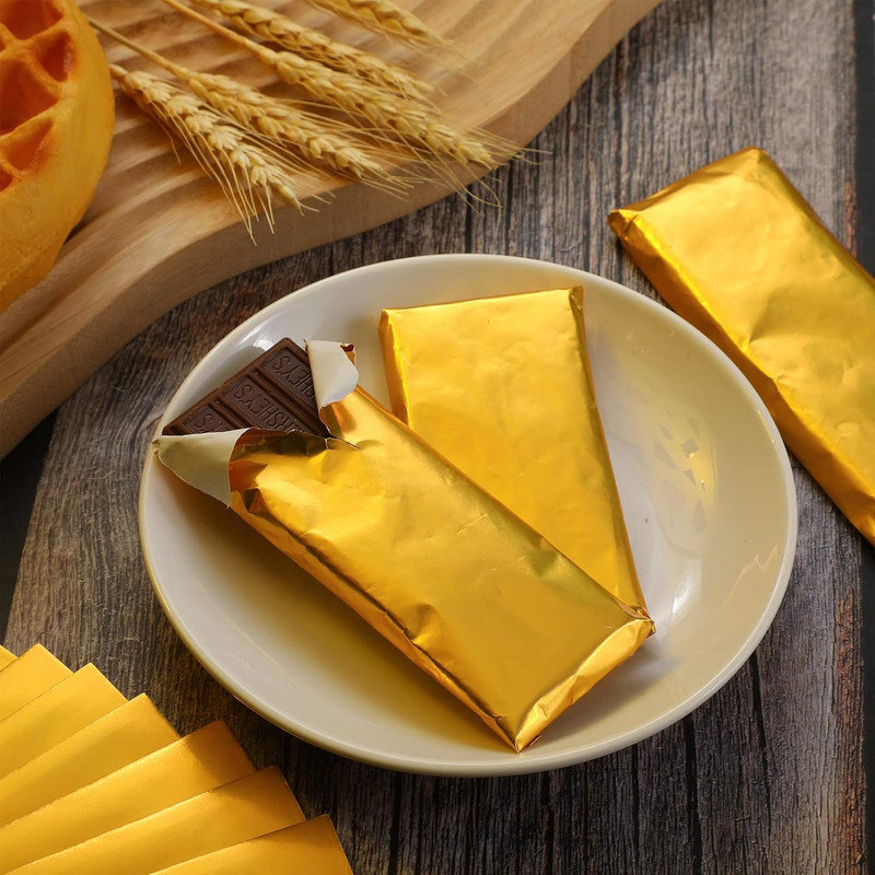 200 Pcs Gold Chocolate Bar Wrappers Bulk with Thick Paper Backing, 7.5 x 6 Inch gallery