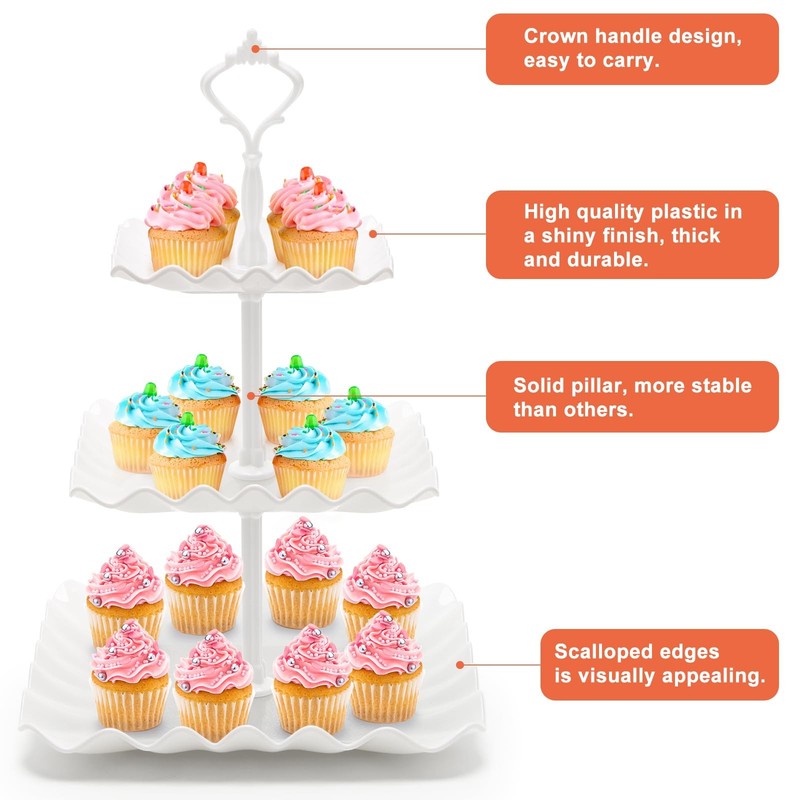 Soporte para cupcakes de 3 niveles, bandeja para servir pasteles para fiestas gallery