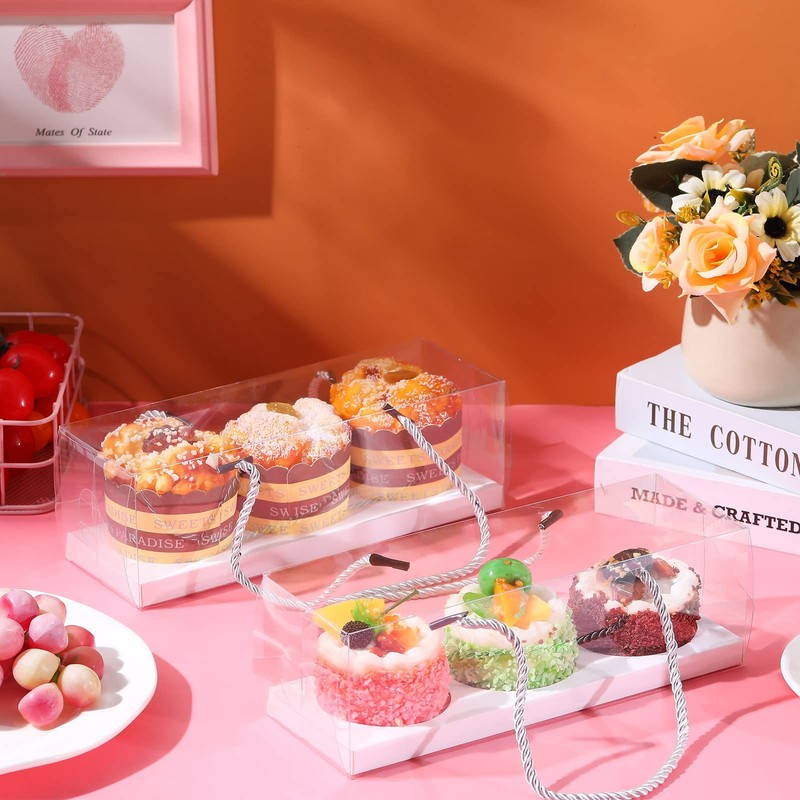 20 PCS Black Clear Cupcake Boxes With Handle & Insert 9x3x3 Inch Carrier gallery