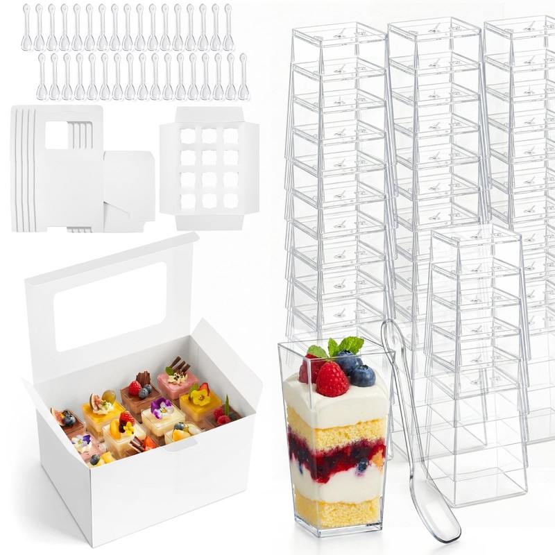 125 Pcs 3oz 12 Count Dessert Shooter Boxes and Shooters Cups Set, 60 Sets Pla…