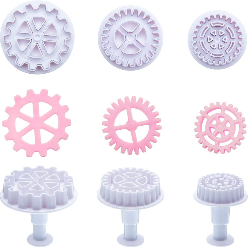 Boao 6 Pieces Gear Cookie Cutters Steampunk Fondant Molds Cogs Mold Clock Wheel