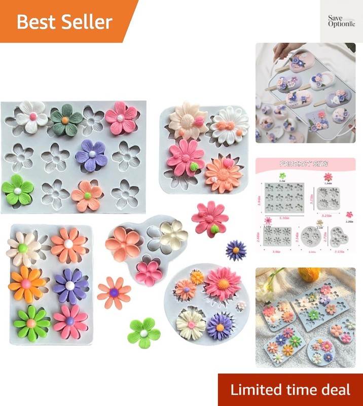 5Pcs Flower Molds Silicone Chocolate Mold Daisy Flower Fondant Polymer Clay R…