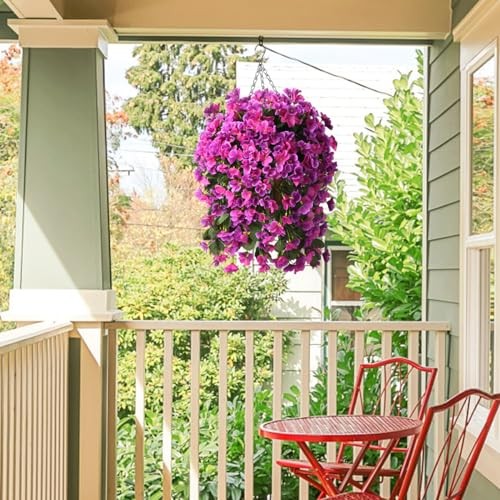 Artificial Fake Hanging Plants Flowers Basket - Spring Summer - Light Purple gallery