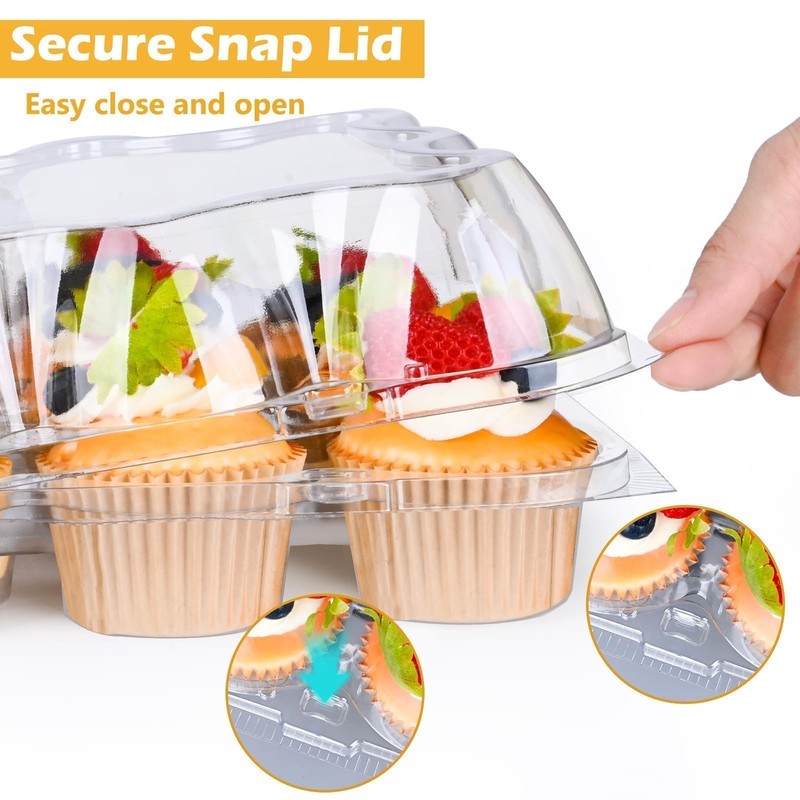 JPPSUJJ Plastic Cupcake Containers 12 Count (12 Sets), Stackable Clear gallery