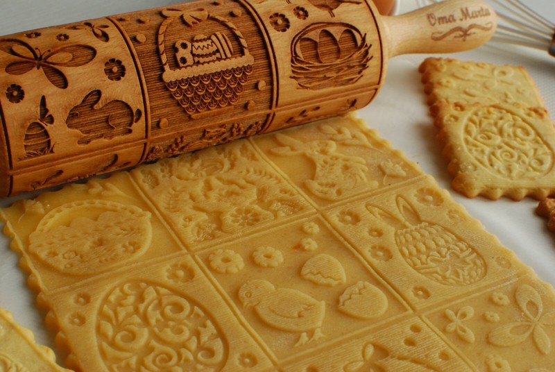 Happy Easter Engraved Rolling Pin Embossed Dough Roller Carved Mold gallery