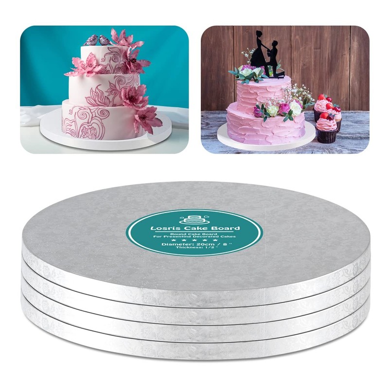 Silver Round 8 Inch Cake Drum Boards 1/2 Inch Thick Smooth Edges Multi Tiered