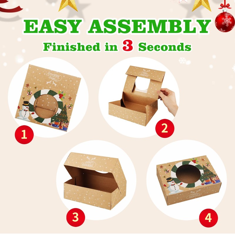 24 PCS White Christmas Cookie Boxes Window Bakery Treat Mini Cake Pastry Donut gallery