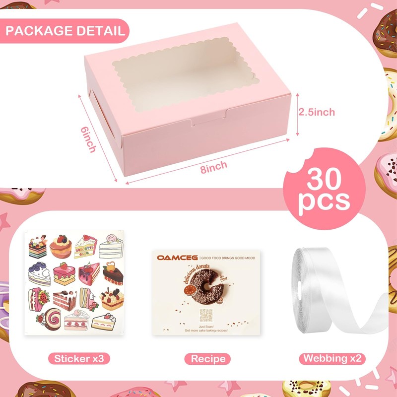 30 PCS Bakery Cookie Boxes With Window Pink Treat Pastry Fits 8x6x2.5 Inch gallery