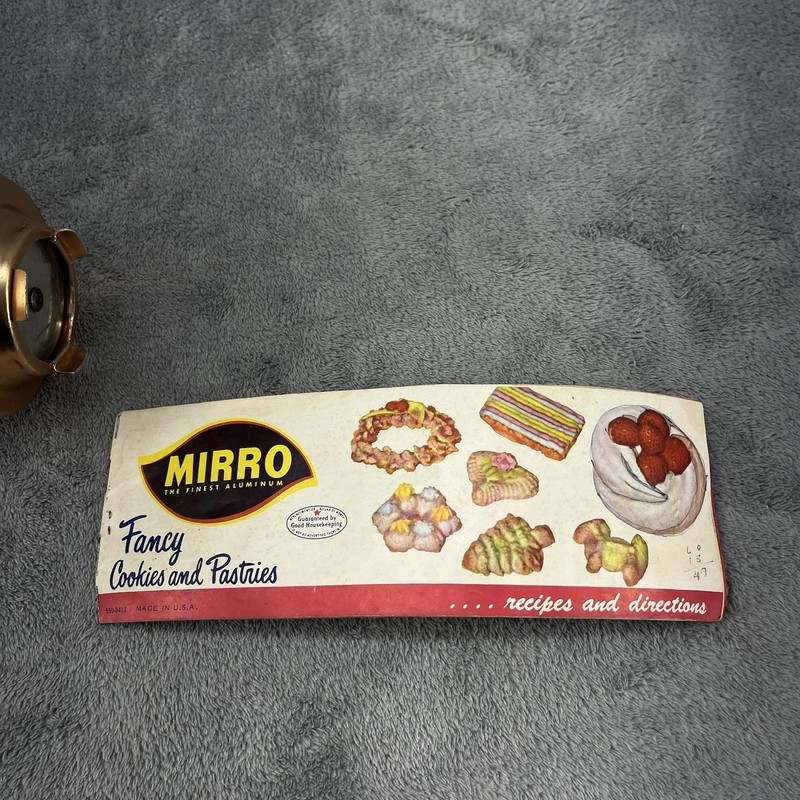 Vintage Mirro Cookie Pastry Twist Press Decorator Set With Plates Tips Paperwork gallery