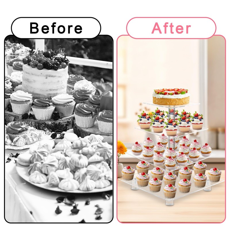 Acrylic Cupcake Stand, 4 Tier Square Cupcake Display Stand with Base, Clear C... gallery