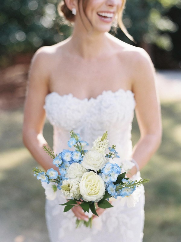 Rinlong 1Pc Baby Blue Bridesmaids Bridal Bouquet Artificial Delphinium Wedding gallery
