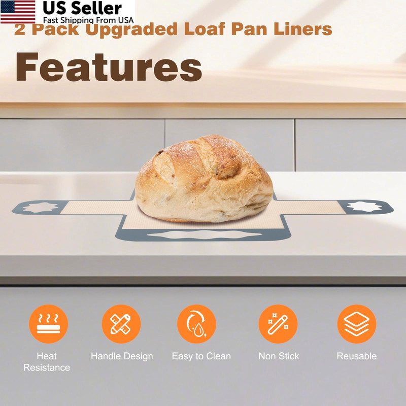 2 Pcs Silicone Bread Loaf Pan Liners, Reusable For 9*5" Pan, Gray gallery