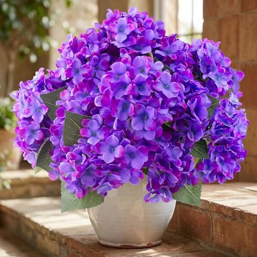 Pcs Hydrangea Artificial Flowers Outdoor Silk Bouquets, UV Resistant 4 Purple gallery