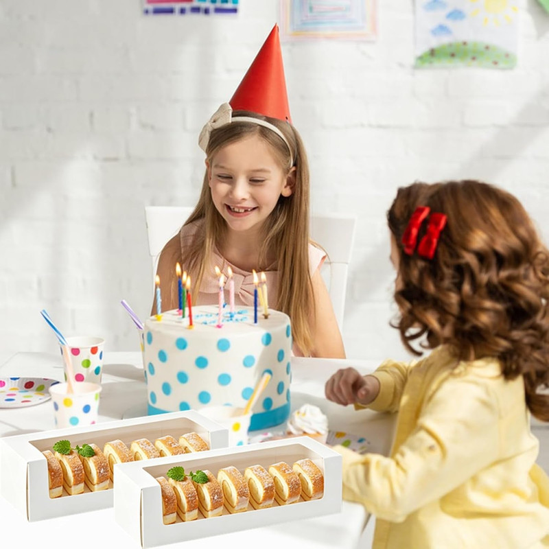 Roll Cake Boxes 12X4X3.5 Inches, 24 Pack Auto-Popup Rectangle White Bakery Pastr gallery