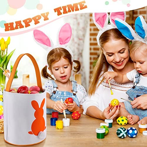 6 Pcs Canvas Easter Bunny Baskets for Kids Bulk Tote Bunny Egg Hunt Bags gallery