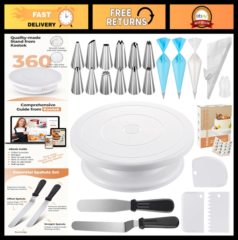 71PC Cake Decorating Kit - Turntable, Icing Tips, Spatulas, Piping Bags & Tutori