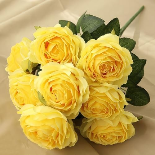 Artificial Roses Fake Flowers 10 Heads Arrangement Silk Bouquet Yellow gallery