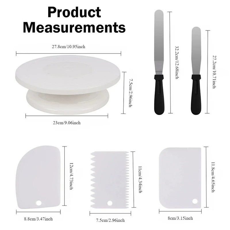 1/6pcs Cake Turntable Set with 2 Frosting Spatula 3 Icing Smoother Scraper Cake gallery