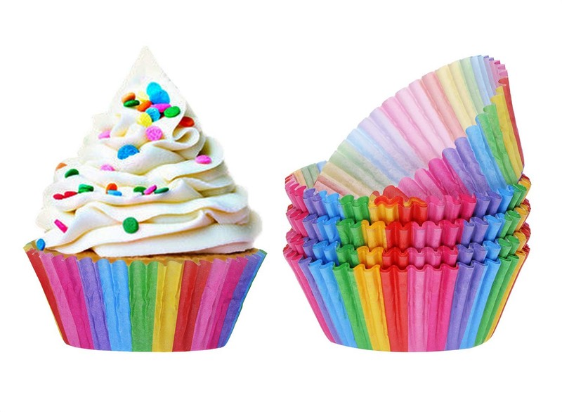 100Pcs Standard Size Paper Baking Cups Rainbow Cupcake Liners for Wedding Bir...