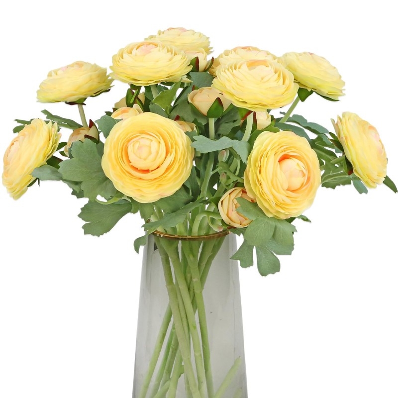 Artificial Ranunculus Flowers Real Touch Stem Silk Crepe – 10pcs Creamy Yellow 1